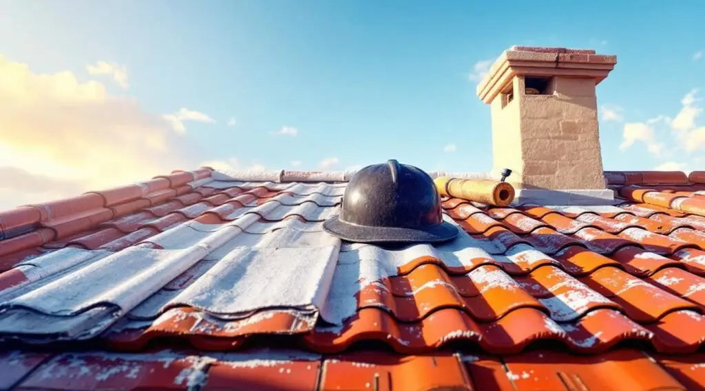 Commercial building with a new Spanish tile roof under the Winchester sun