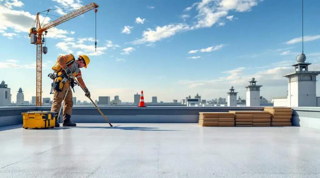 Commercial building with a newly installed TPO flat roof under a clear Winchester sky